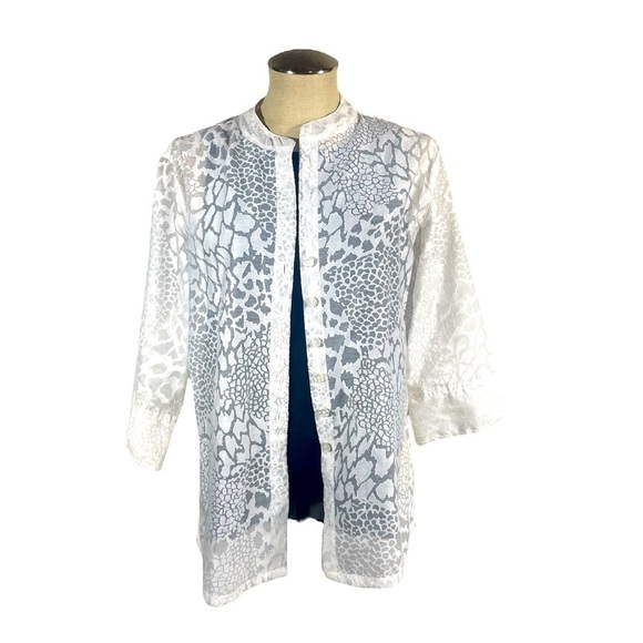 Investments Tops - Investments Sheer White Button Down Blouse Reptile Design Size 14
